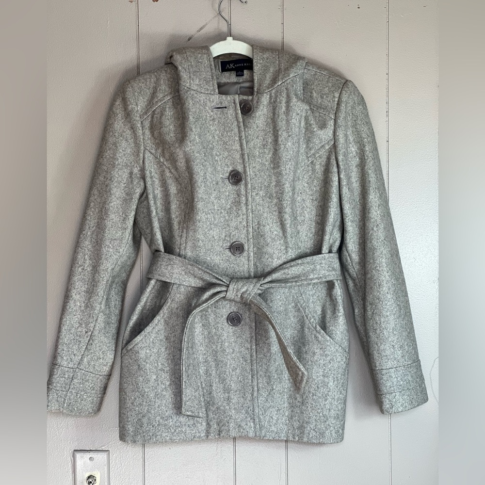 Anne Klein Wood Coat with Hood and belt - size L